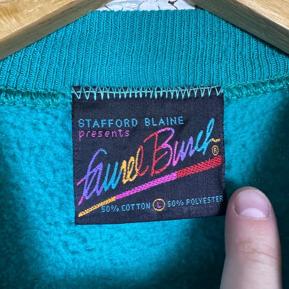 Vtg Laurel Burch Noel And Noella Graphic Cat Teal Green Sweatshirt Sz Large - Picture 11 of 11